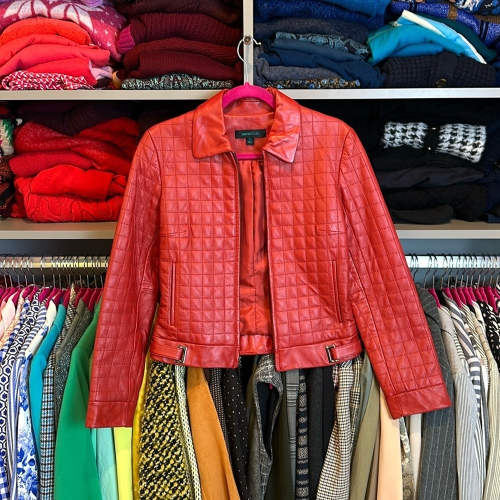 Siennastudio red quilted faux leather jacket size XS